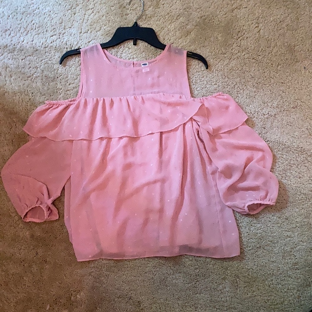Pink sparkle off the shoulder blouse